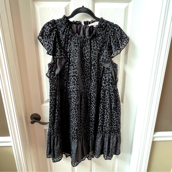⭐️ LOFT Velvet Burnout Ruffled Leopard Mini Dress Mobwife size MEDIUM - Picture 3 of 11
